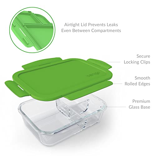 Glass Lunch Box with Airtight Lid 3-Compartment 5 Cup Capacity Gray B127