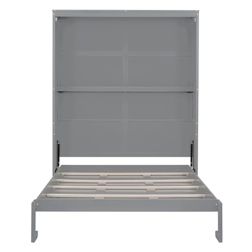 Queen Size Gray Murphy Bed with Storage Shelves O881363