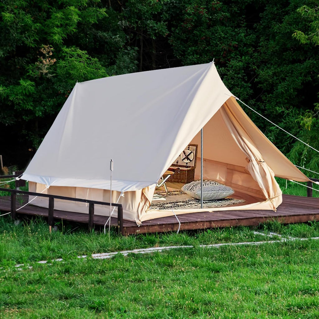 Canvas Glamping Tent Rainproof for 4 Person with Windows K7953