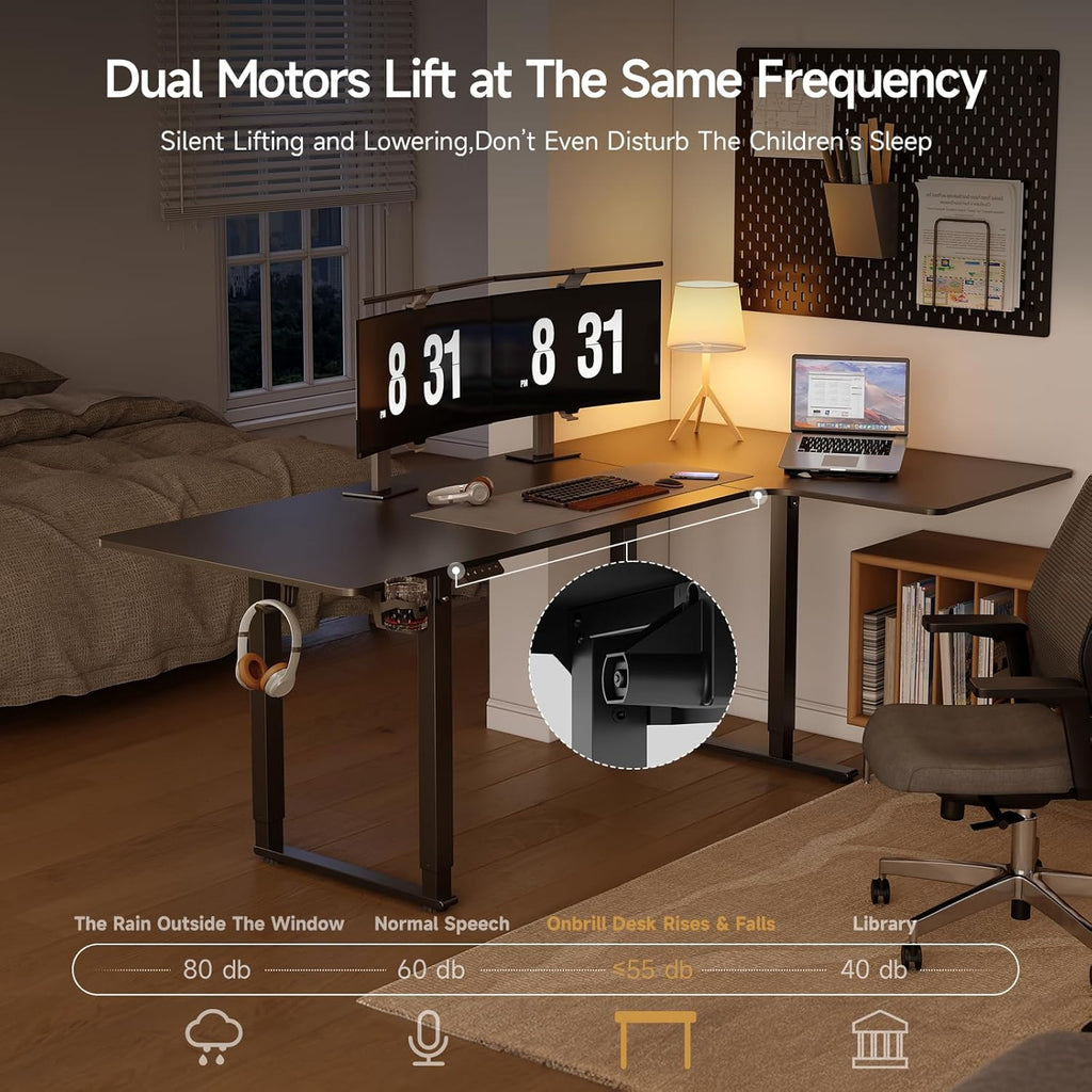 63x43 Inches L Shaped Electric Standing Desk Black K614