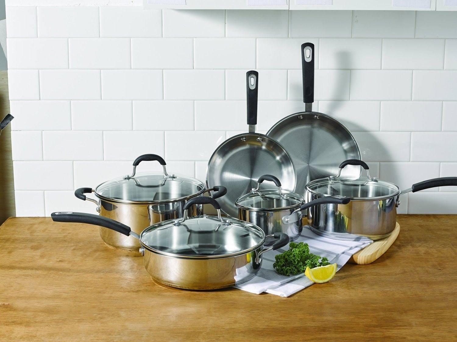 10-Piece Stainless Steel Cookware Set with Glass Lids C375724