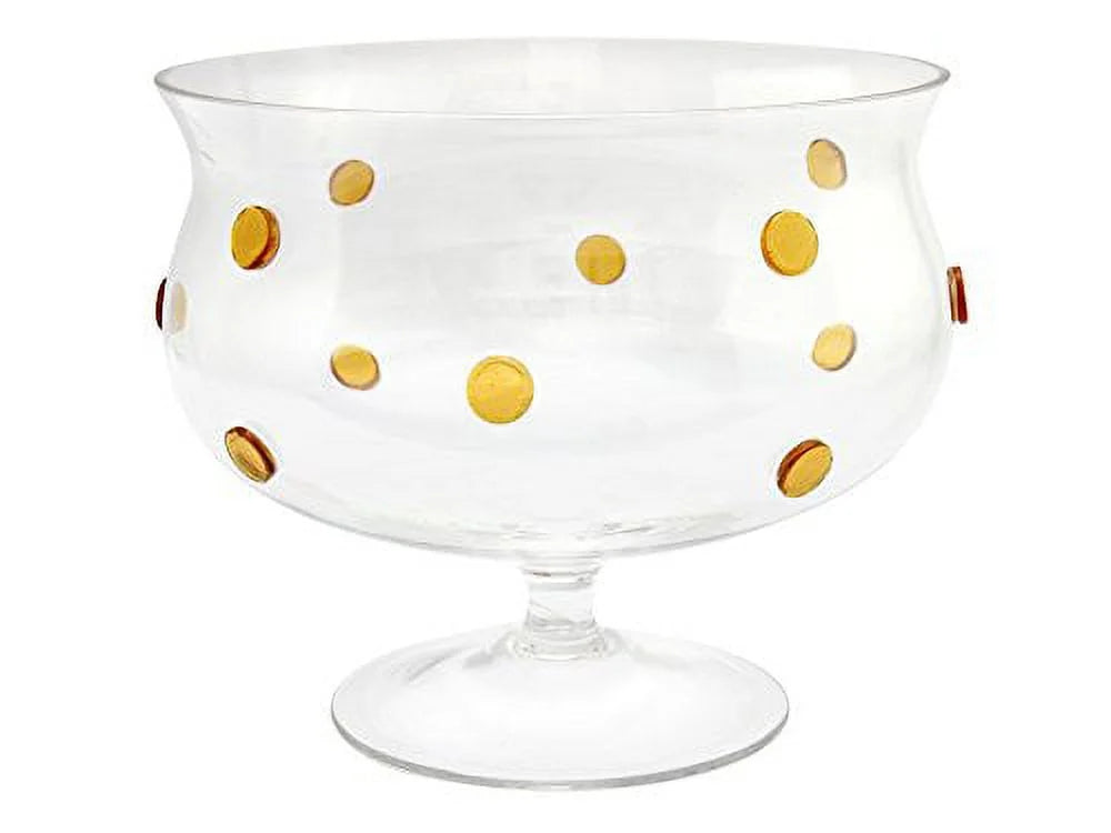 Glass Trifle Bowl, 8 Inch Footed Glass Fruit Bowl with Gold Glass Dots Y14982