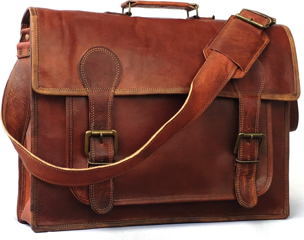 18 Inch Leather Messenger Bag Laptop Briefcase Satchel X658