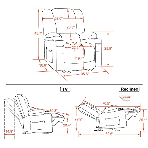 Large Dark Brown Electric Power Recliner Chair with Heat and Massage H406