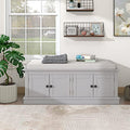 White 4 Door Storage Bench with Adjustable Shelves and Removable Seat Cushion P594434