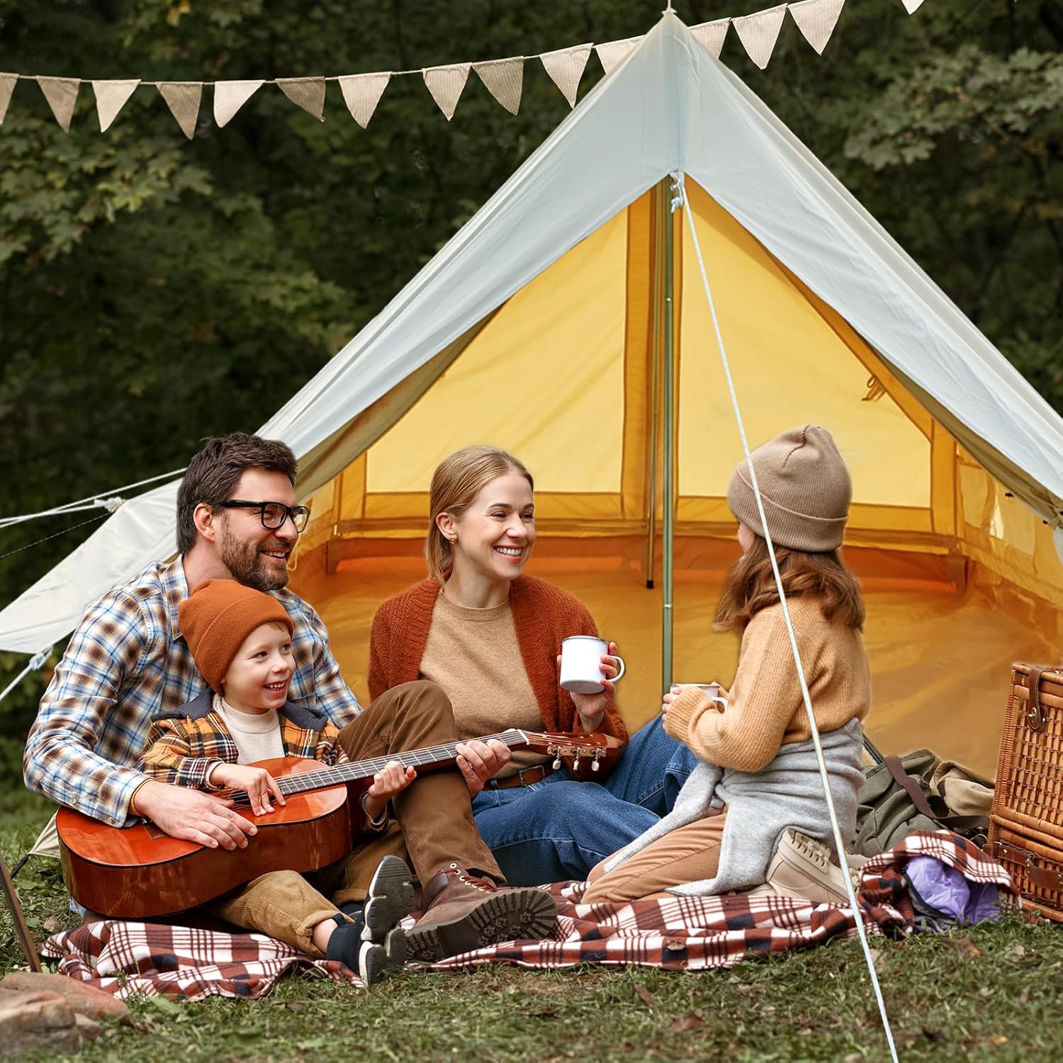 Canvas Glamping Tent Rainproof for 4 Person with Windows K7953