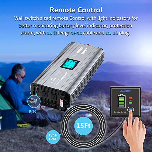 2000W Pure Sine Wave Power Inverter DC 12V to AC 120V with LCD Display K110002