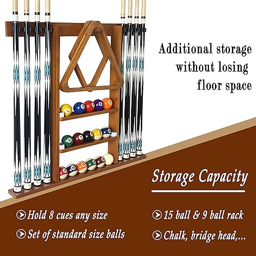 Wall Mount Pool Cue Stick Holder Hold 8 Cues Solid Wood Mahogany X594788