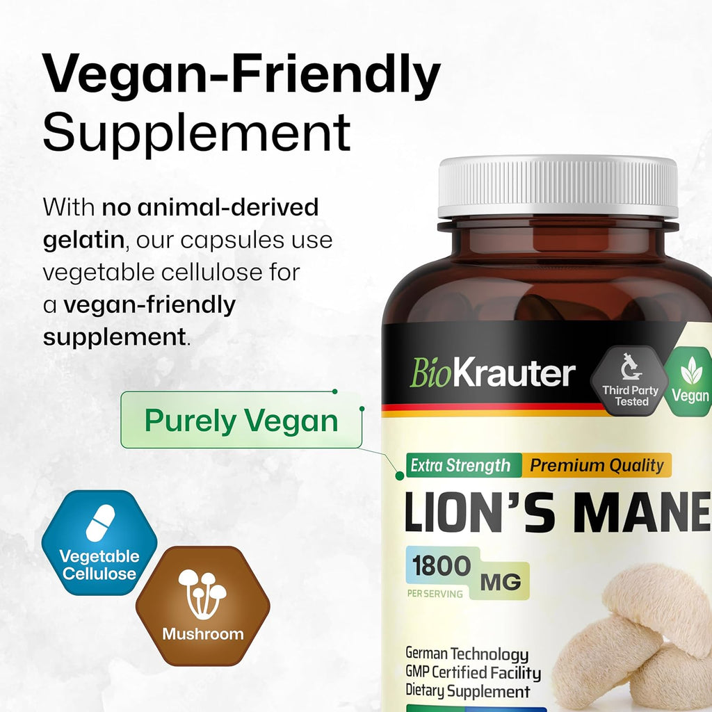 Vegan Organic Lion's Mane Mushroom Supplement Capsules S43632