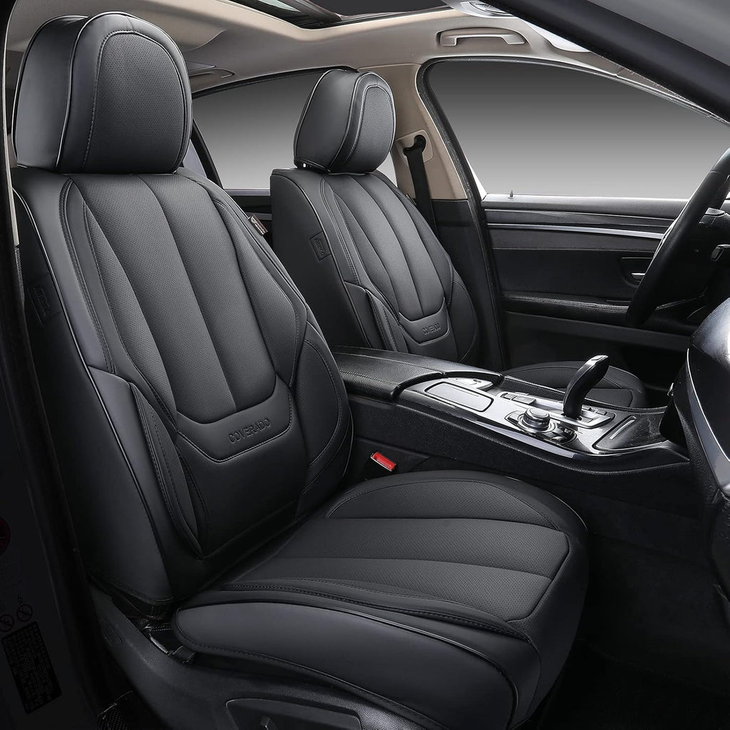 Black Waterproof Nappa Leather Front Seat Covers 2 Pieces D3069