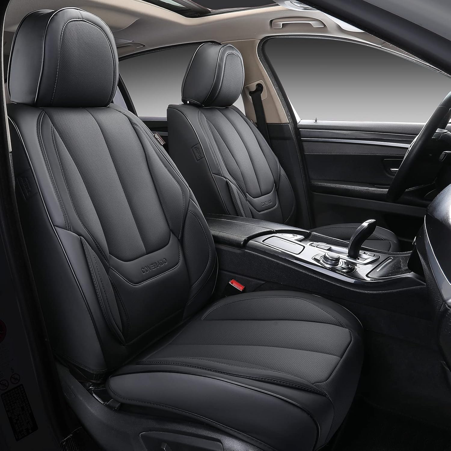Black Waterproof Nappa Leather Front Seat Covers 2 Pieces D3069