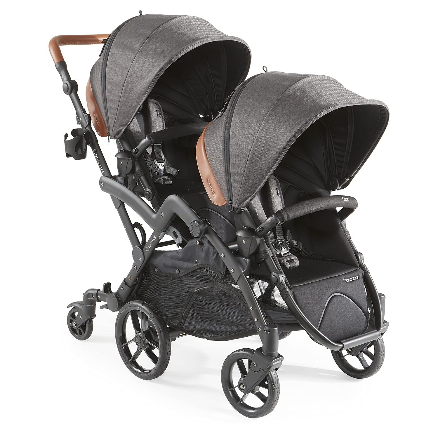 Black Herringbone Convertible Tandem Double Stroller N7044