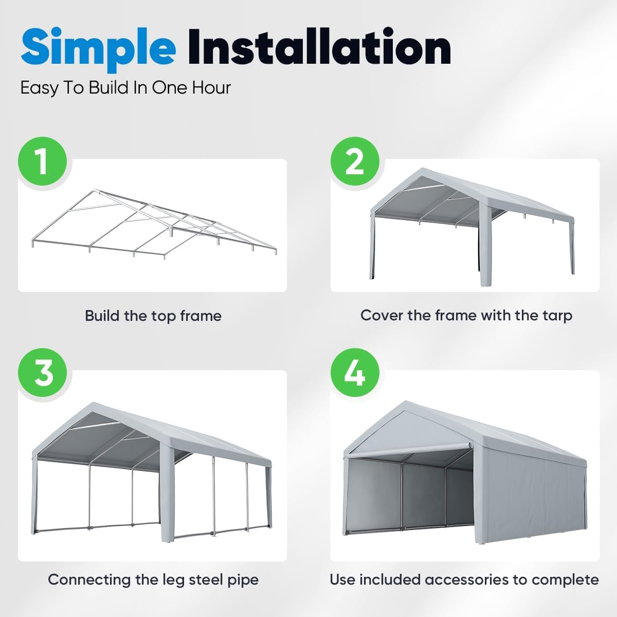13'X20' Heavy Duty Galvanized Car Canopy Garage Boat Shelter with Reinforced Frame - Silver Gray G4938