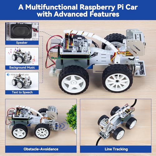 AI Video Robot Car Kit for Raspberry Pi 5/4/3B+/3B with Camera, Mic, Rechargeable Battery G711