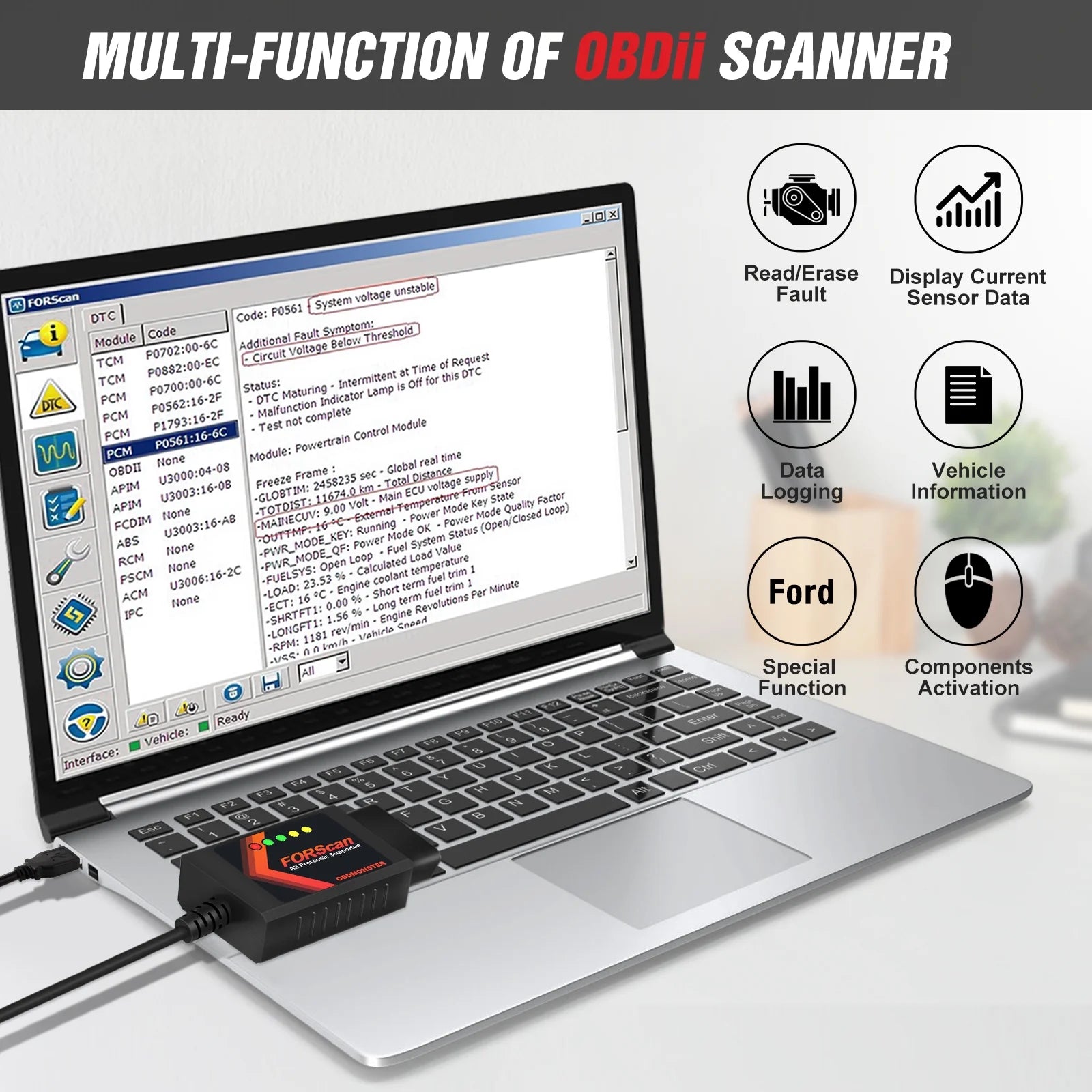 OBD2 Adapter OBDII Diagnostic Scanner via USB P887142