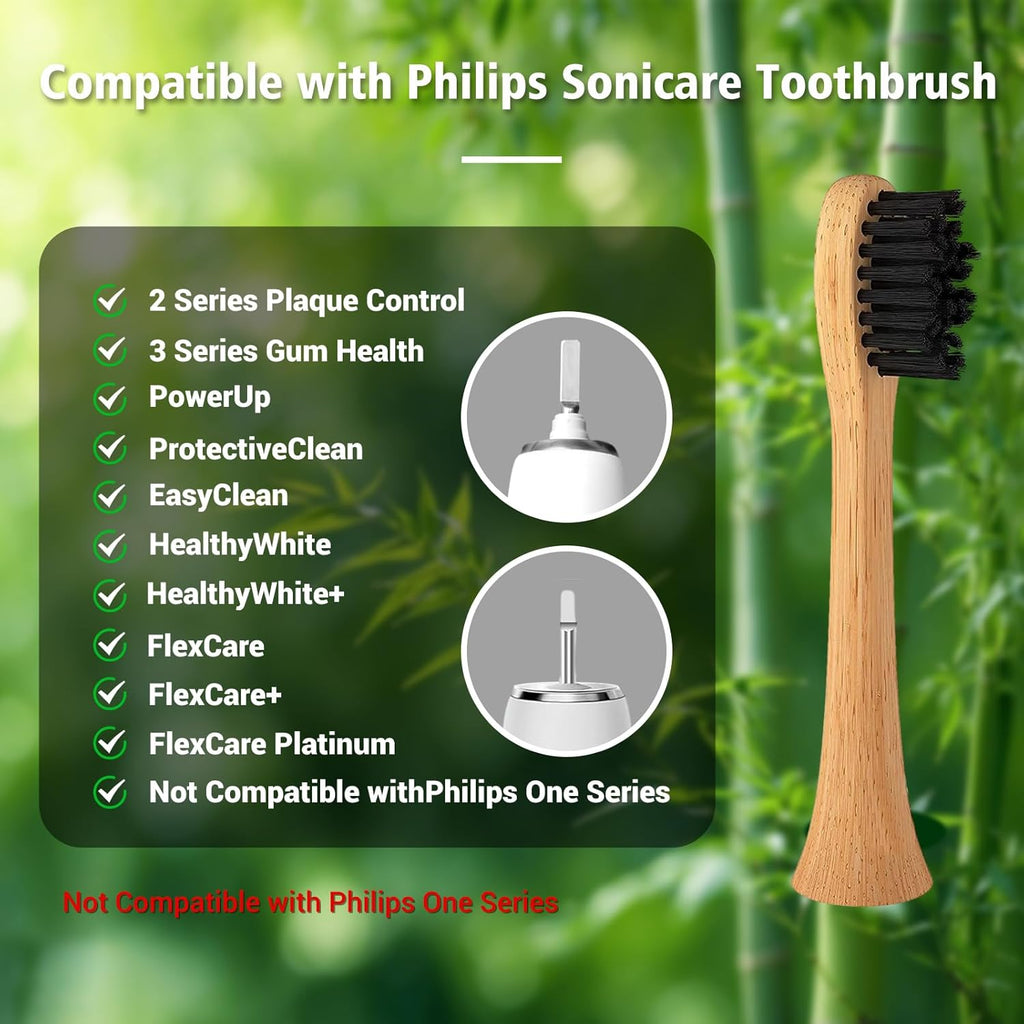 Bamboo Electric Toothbrush 5 Cleaning Modes Sonic Toothbrush Replacement Heads with Plant-Based Bristle 4 Pack U420782