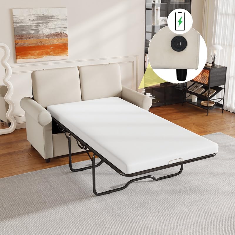 Grey Pull Out Sofa Bed with Twin Size Mattress Pad U94583