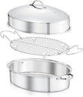 Open Box Oval Roasting Pan Roaster Polished Rack Stainless Steel E229948