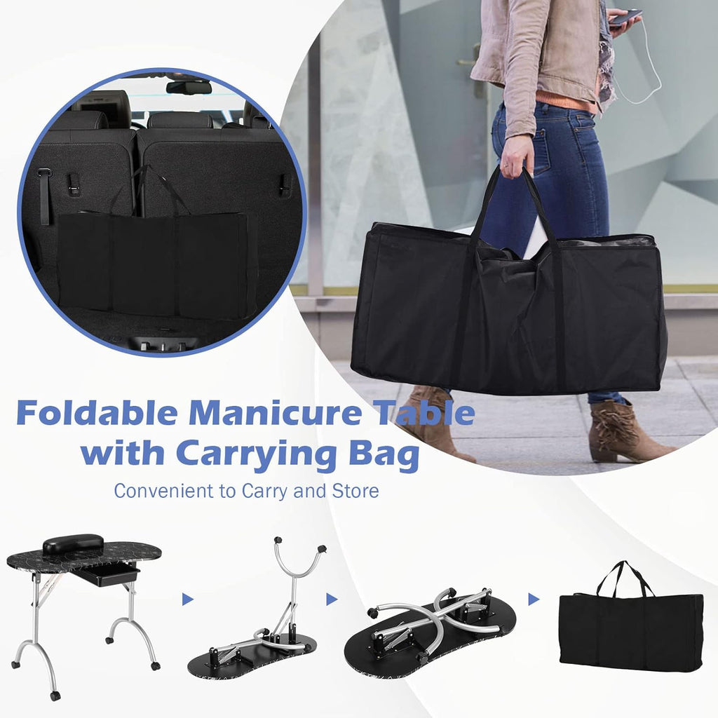 Black Portable Manicure Table with Drawer and Casters V59577
