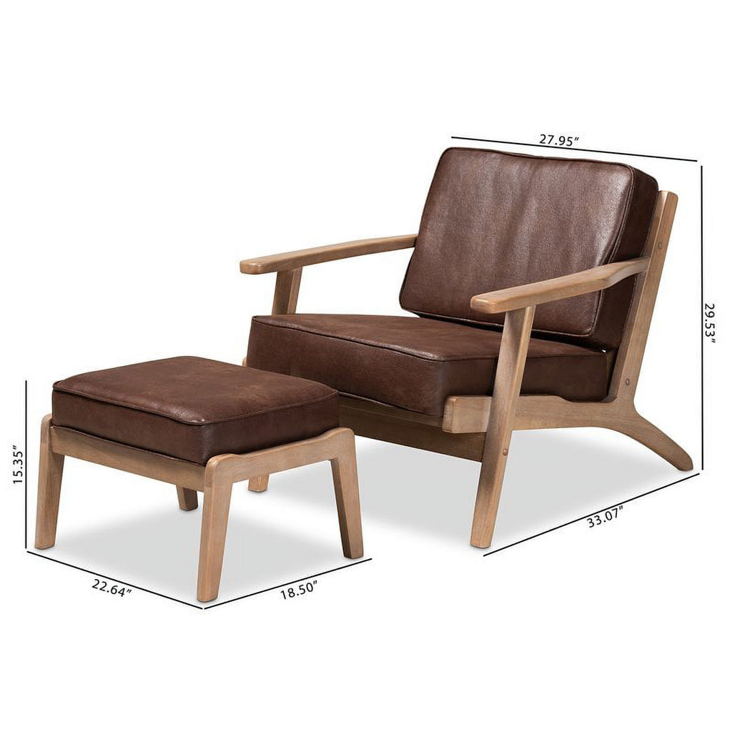 Dark Brown Faux Leather Armchair and Ottoman Set G432178