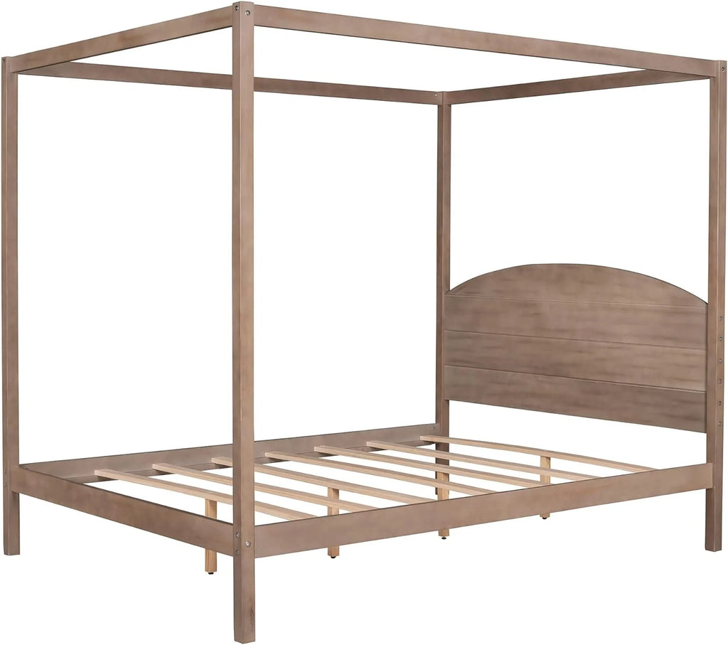 Brown Wash Queen Size 4-Post Canopy Bed Frame F196