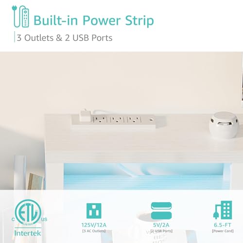 47 inch Gaming Desk with LED Lights and Power Outlets and Fabric Drawers B5782