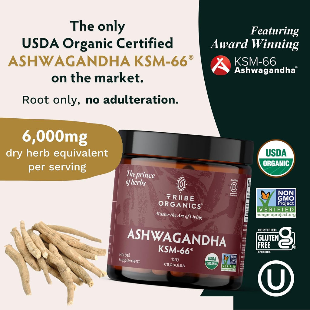 Ashwagandha Organic Root Powder Extract Supplement 600mg 120 Capsules A6564