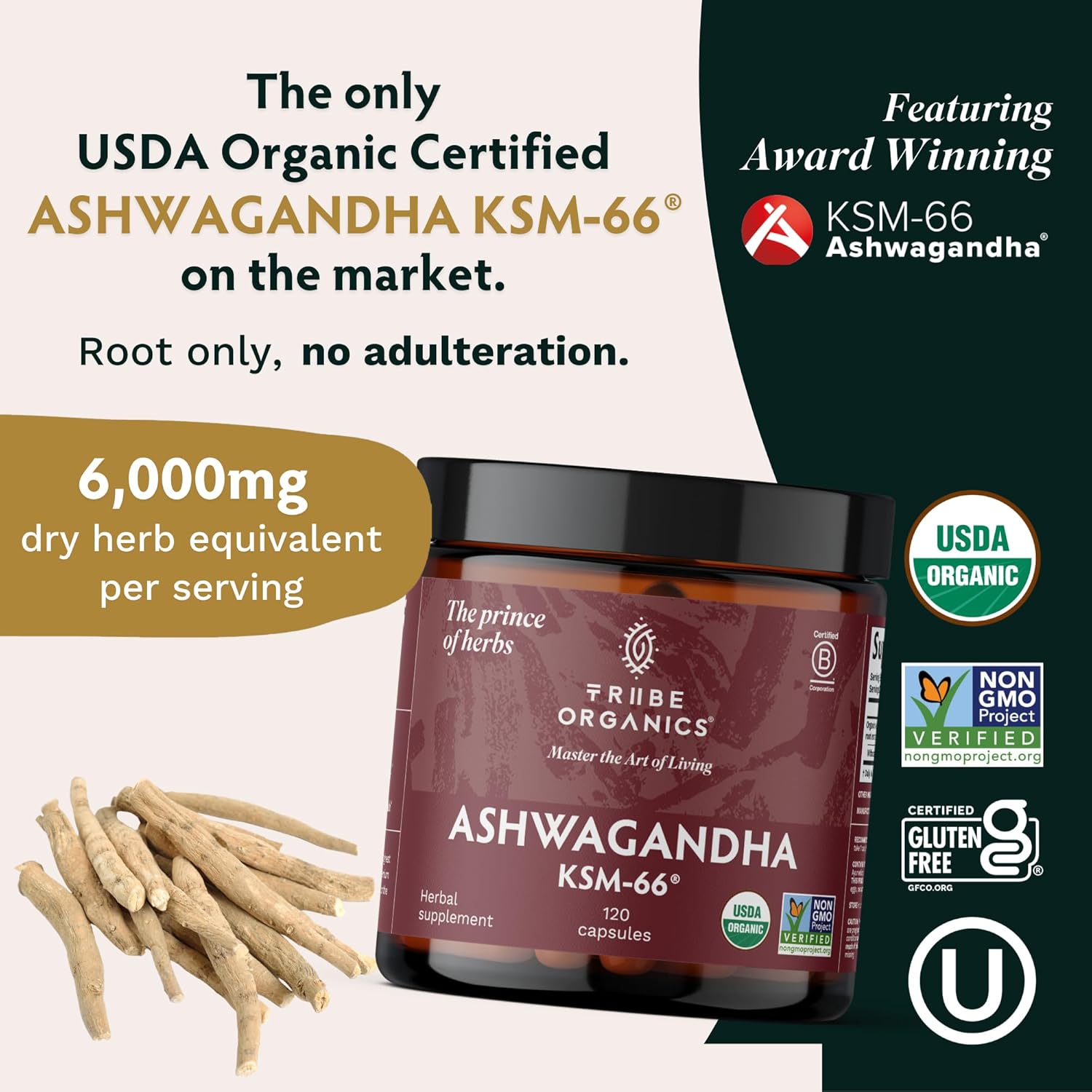 Ashwagandha Organic Root Powder Extract Supplement 600mg 120 Capsules A6564