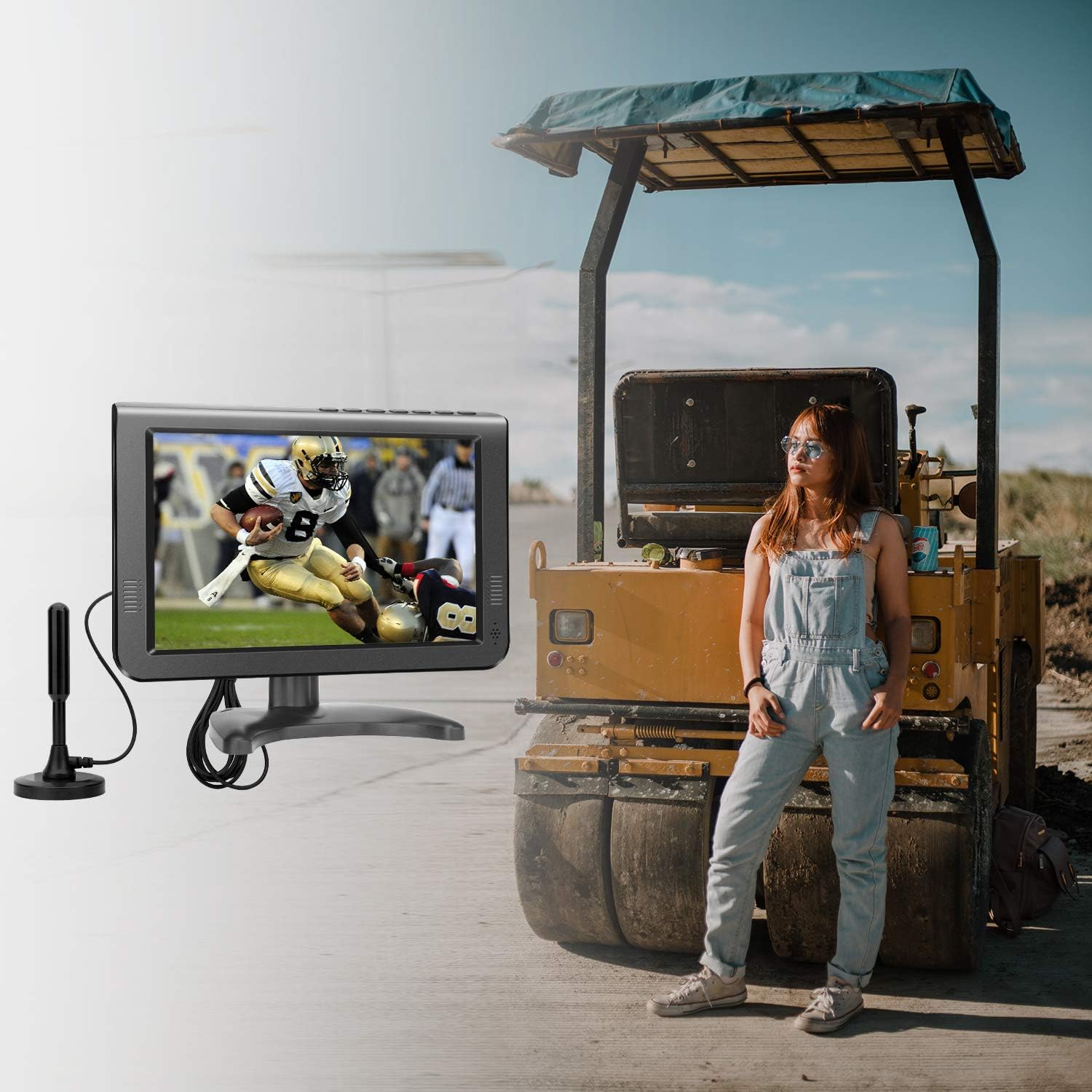 10.6 inch Portable TV with Rechargeable Battery, Built-in ATSC Digital Tuner Y998527