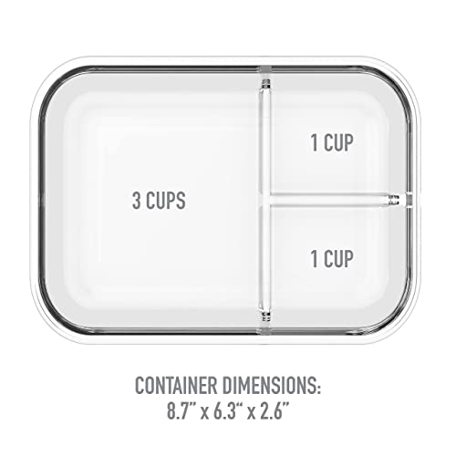 Glass Lunch Box with Airtight Lid 3-Compartment 5 Cup Capacity Gray B127