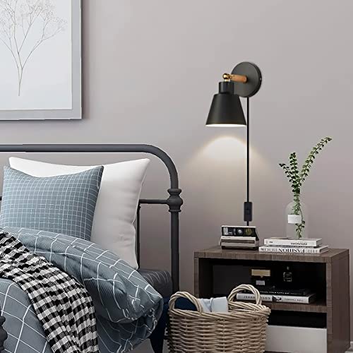 Black Nordic Wooden Plug in Wall Sconces Lighting Fixture (1 Pack) G183