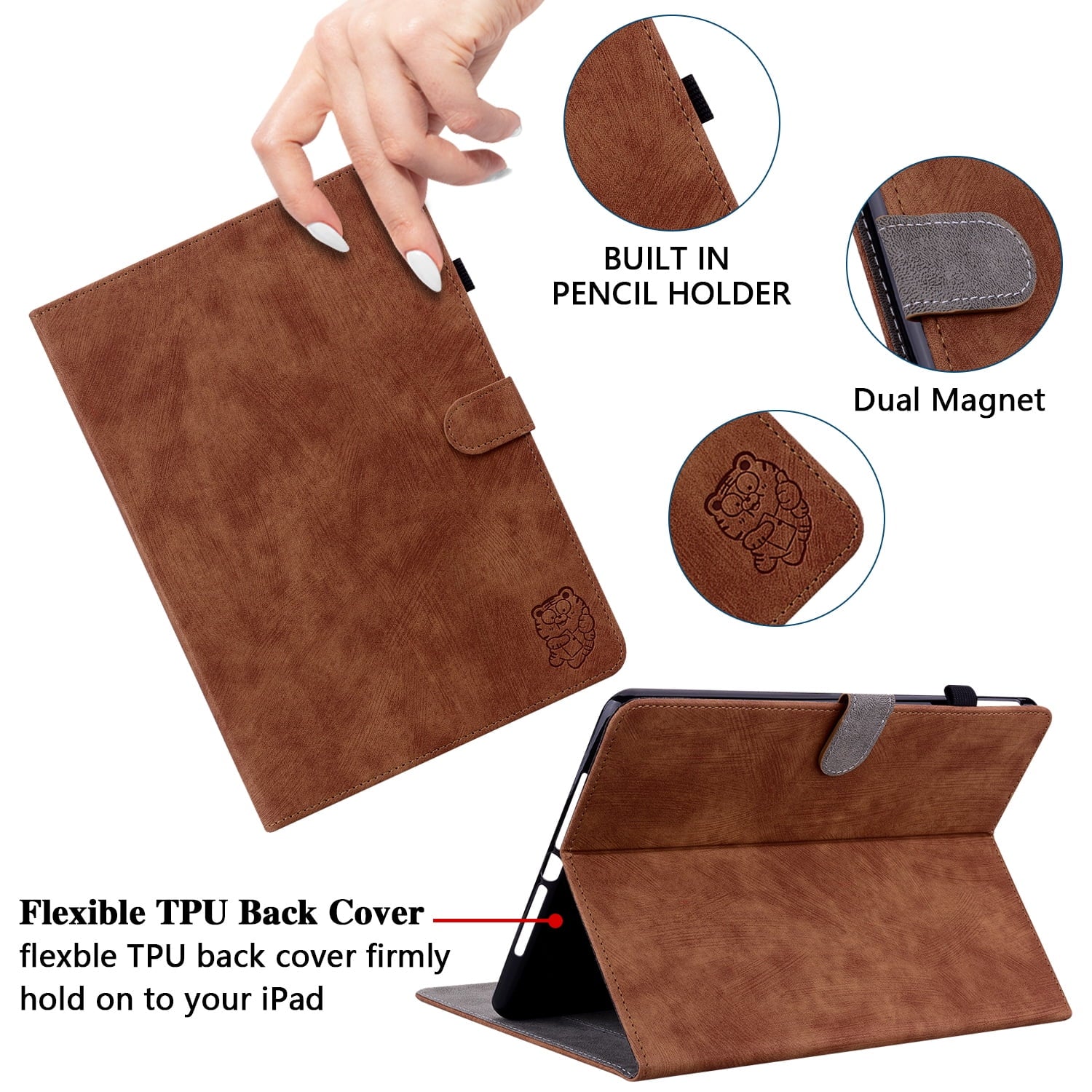 Brown Magnetic Leather Folio Case for 10.9 Inch iPad X7217