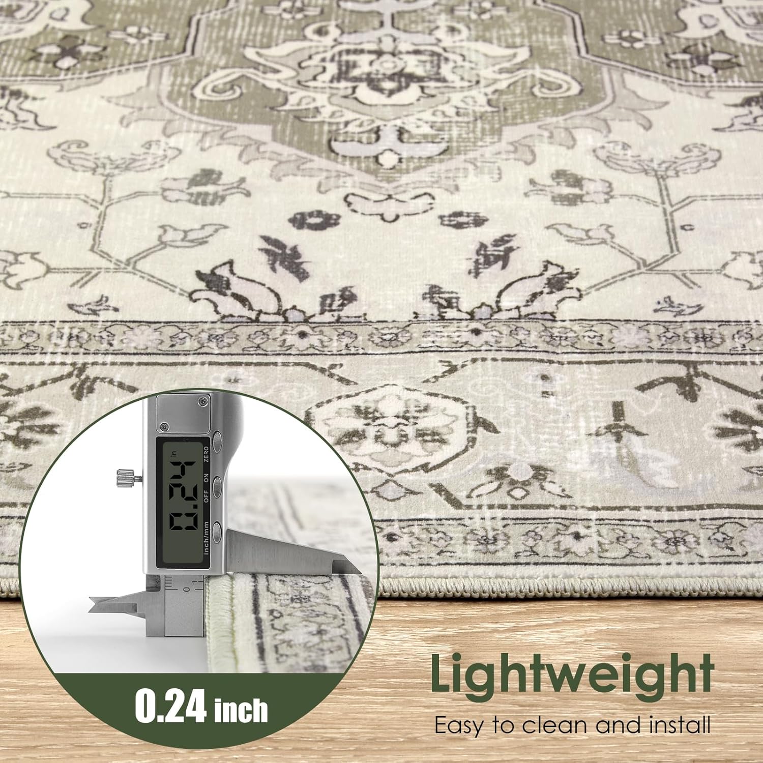 Grey/Beige 9x12 Machine Washable Low Pile Area Rug M2992