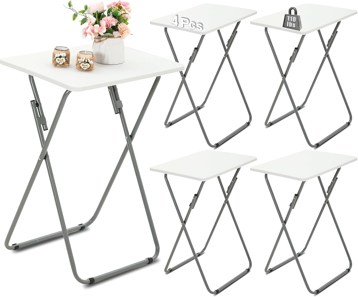 Set of 4 White Folding TV Tray Tables T743
