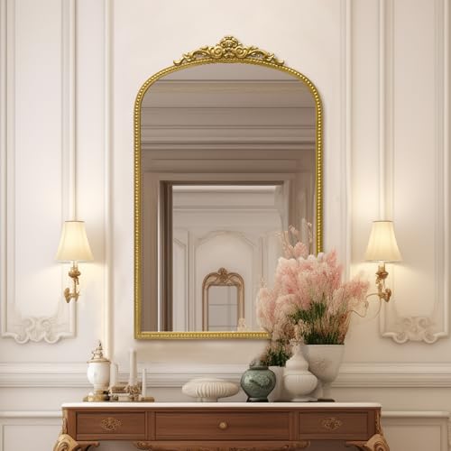 Antique Gold Arch Bathroom Mirror with Beaded Frame L6266