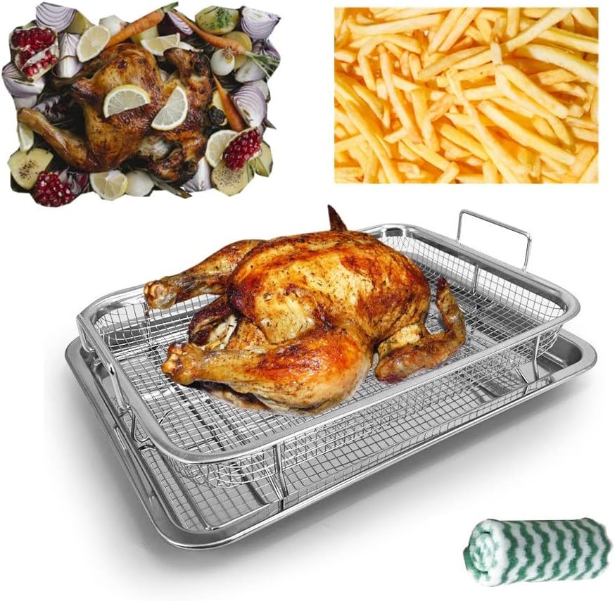 Stainless Steel Air Fryer Basket Set with Crisper Tray and Pan Tray T627