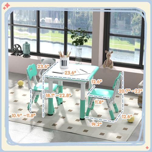 3 Pieces Height Adjustable Kids Table and Chair Set with Storage Green J700357