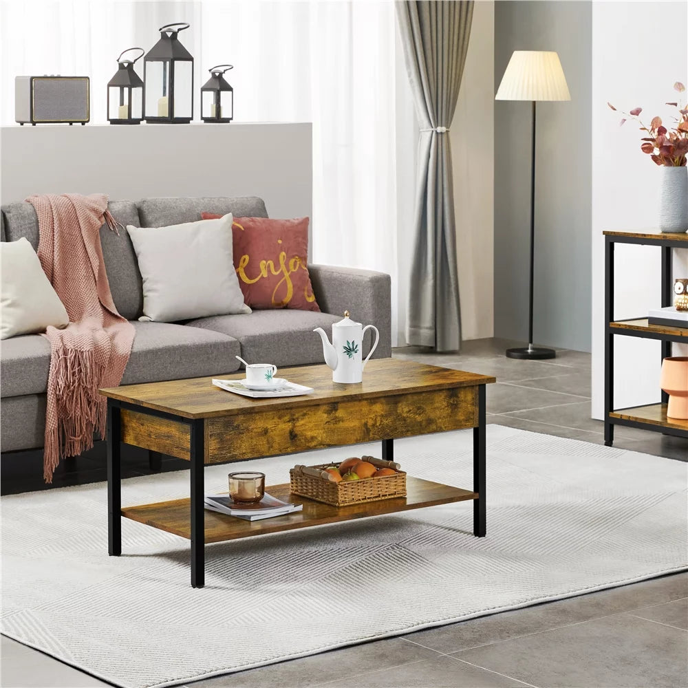 Rustic Brown Wood Lift Top Coffee Table with Hidden Compartment V739