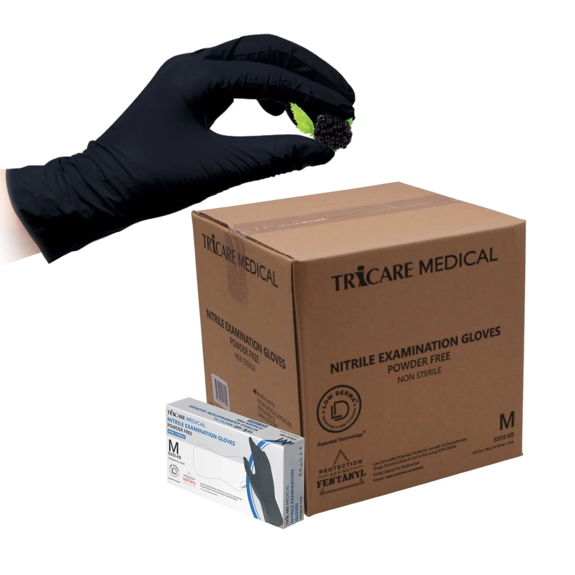 Medium Berry Black Nitrile Exam Gloves, Case of 1000 L8773