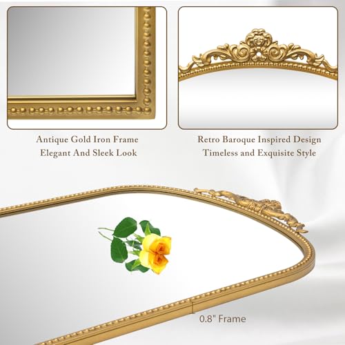 Antique Gold Arch Bathroom Mirror with Beaded Frame L6266