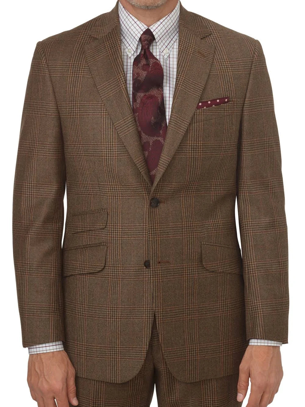 Classic Fit Plaid Brown Wool Suit M404721
