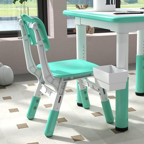 3 Pieces Height Adjustable Kids Table and Chair Set with Storage Green J700357