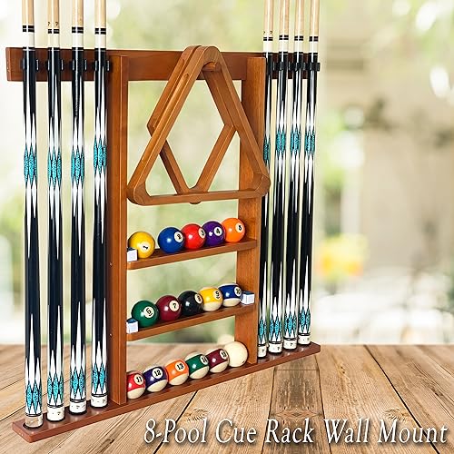 Wall Mount Pool Cue Stick Holder Hold 8 Cues Solid Wood Mahogany X594788