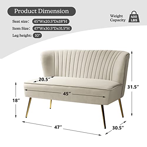 Tan Velvet Loveseat Sofa with Golden Metal Legs N134