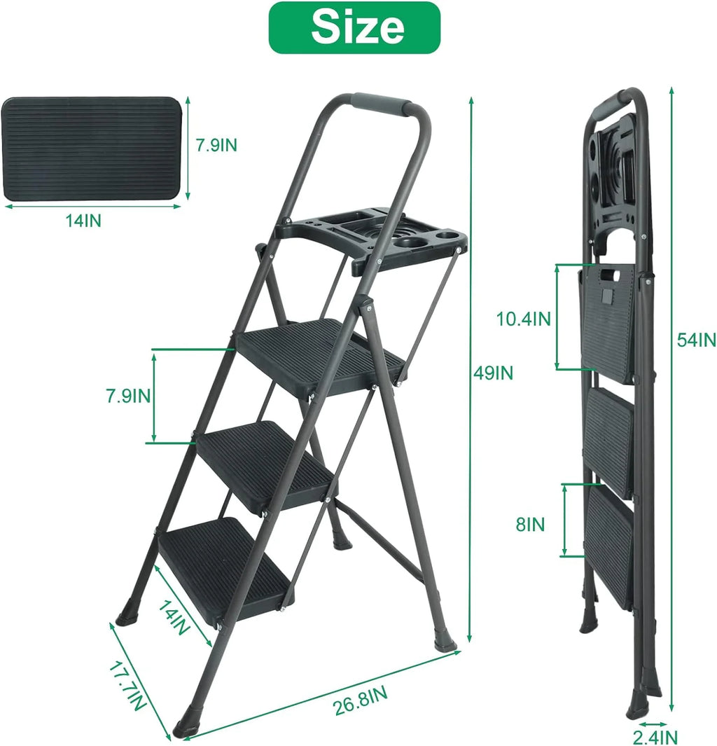 Folding Step Stool with Handrails and Tool Tray Platform, 330lbs B808