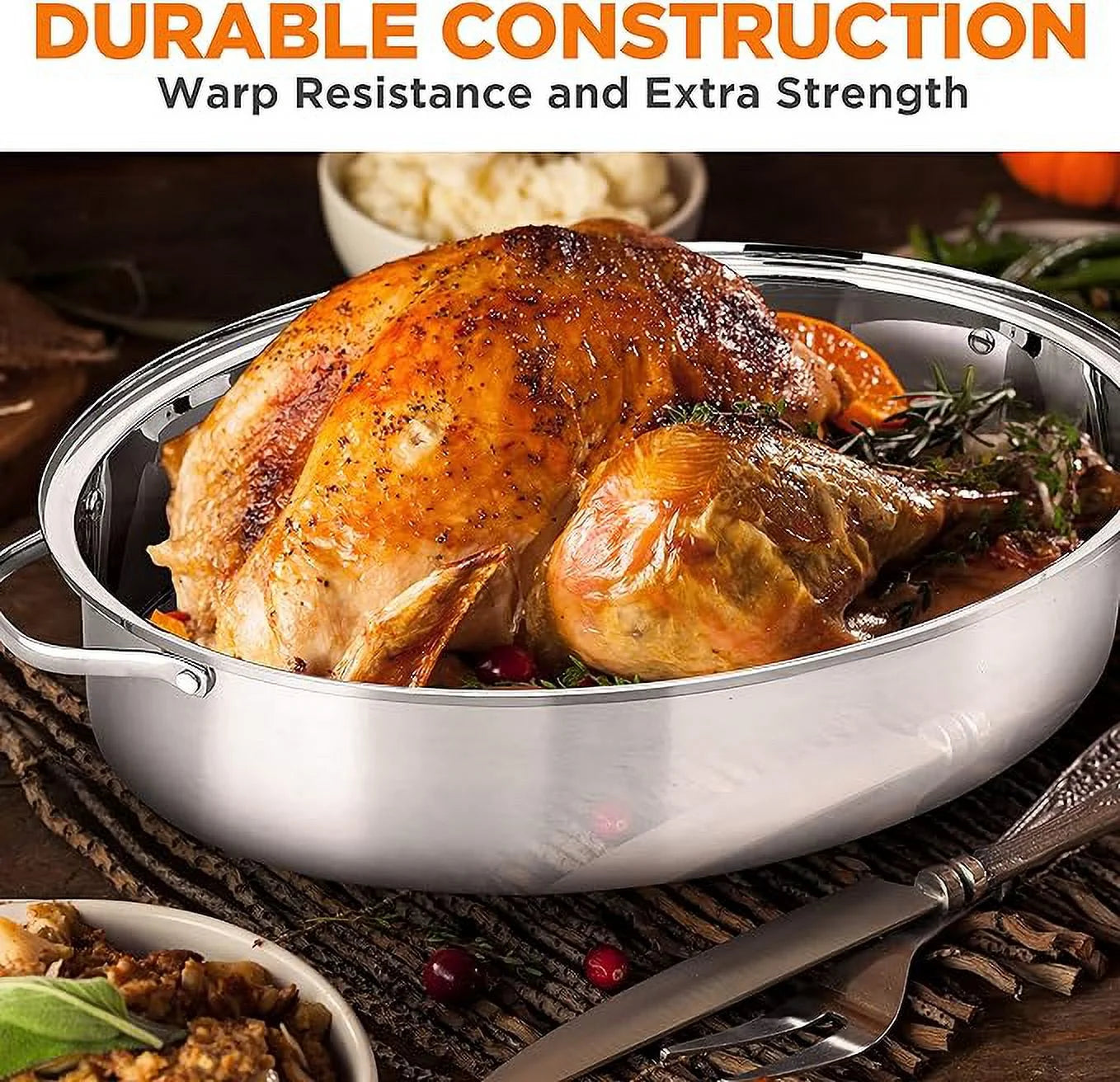 Open Box Oval Roasting Pan Roaster Polished Rack Stainless Steel E229948