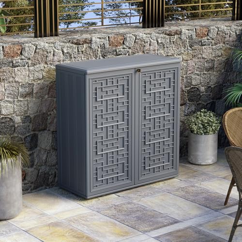Outdoor Storage Cabinet Waterproof with Shelf, Resin, Size 34.3''L*15''W*36.2''H (Black) M527709