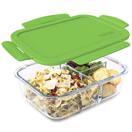 Glass Lunch Box with Airtight Lid 3-Compartment 5 Cup Capacity Gray B127