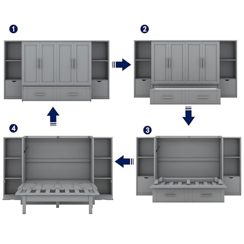 Queen Size Murphy Bed with Storage 2 Drawers and Shelves H65523