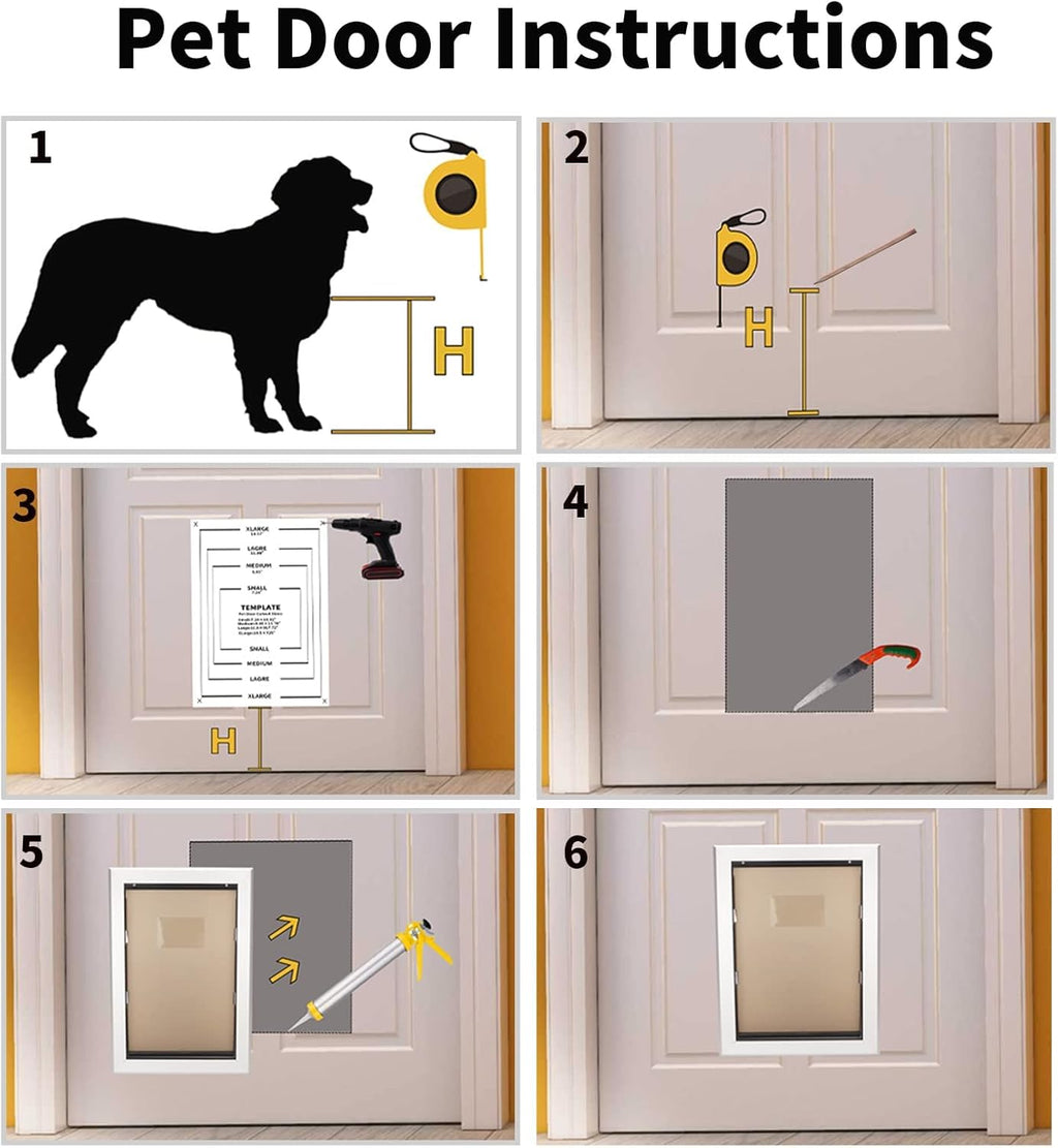 Large Pet Door Aluminum Dog Door Cat Door with Slide-in Lock Panel and Magnetic Flaps O208
